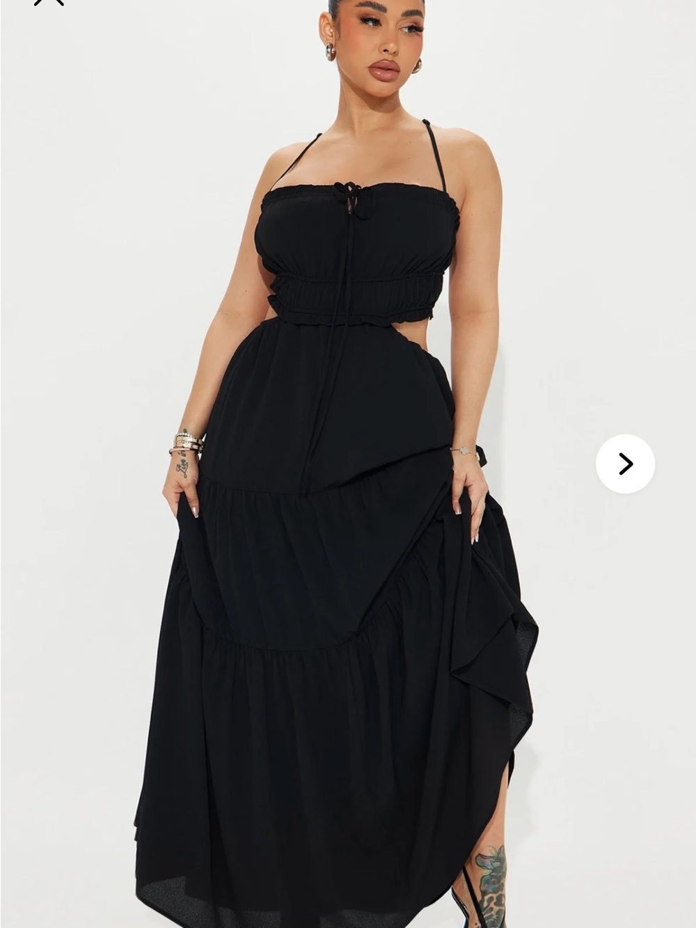 NWT FashionNova Richie Crepe Maxi Dress Size 3X Open Back Ruched Plus Size